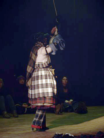 Irene Loughlin: <em>Diasporic dreams 3</em>, putting on skirts, 2010, performance shot, <em>CHAOS</em>; photo Jordan Hutchings; courtesy CHAOS